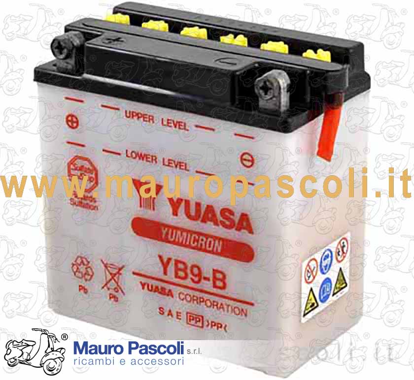 Batteria 12v-9a modello yb9-b tradizionale al piombo e acido elettrolitico.