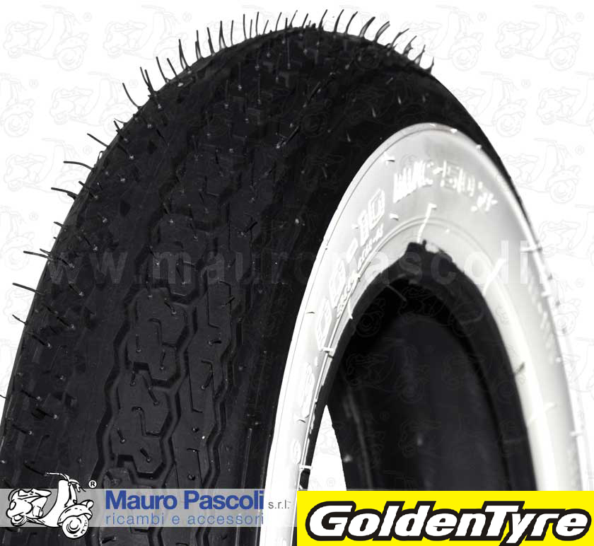 Pneumatico bianco-nero misura 3.00 -10 marca golden tyre.