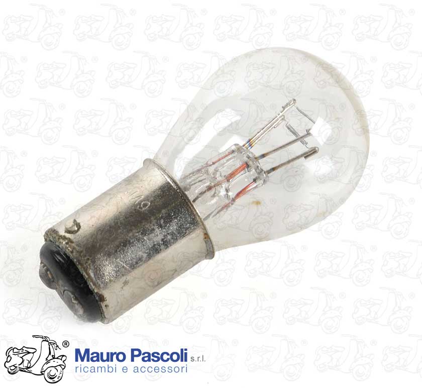 Lampadina 6 v x 3 /15 w. a sfera alta e zoccolo piccolo bipolare tipo ba15s.