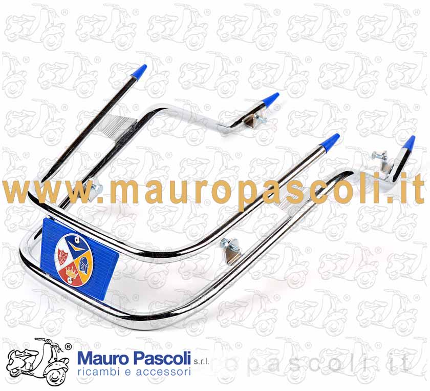 Paraurti cromato doppio tubo,plastiche blu,vespa px - pe.