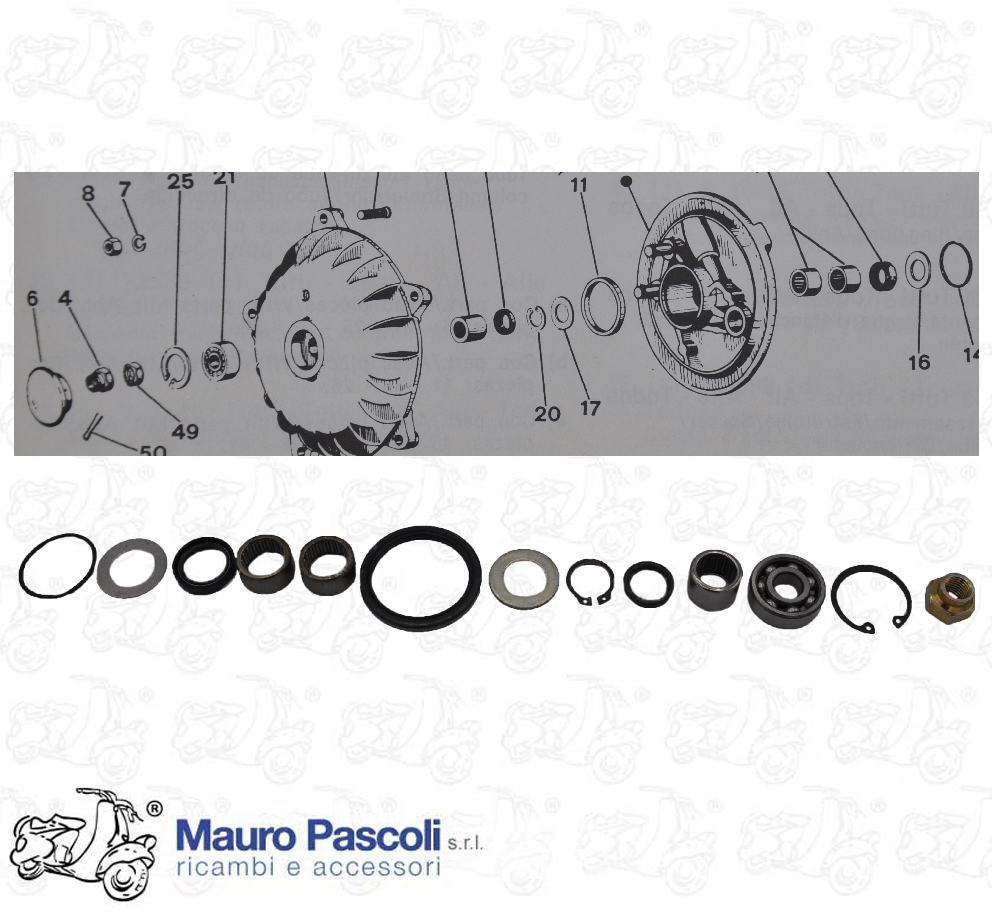 Kit revisione mozzo / tamburo ant. perno 16 / 18,ricambio nos.vespa px-pe.