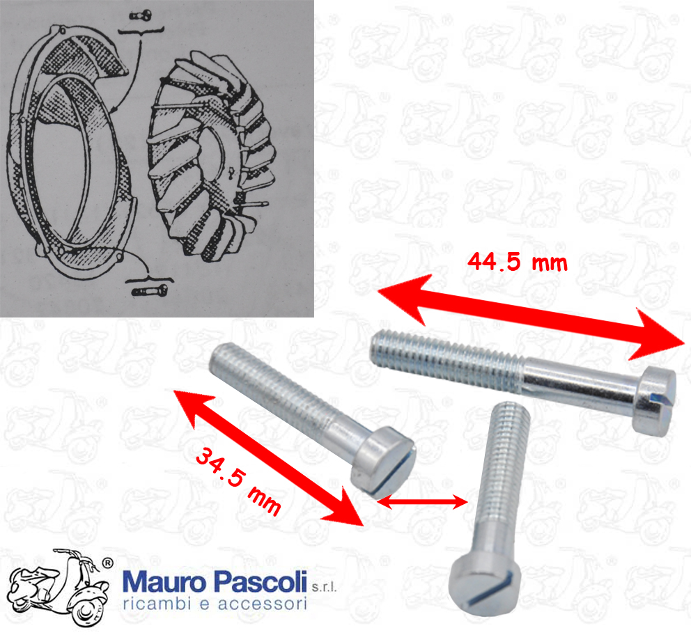 Kit 3 bullone con taglio cacciavite per fissaggio chiocciola volano,vespa.