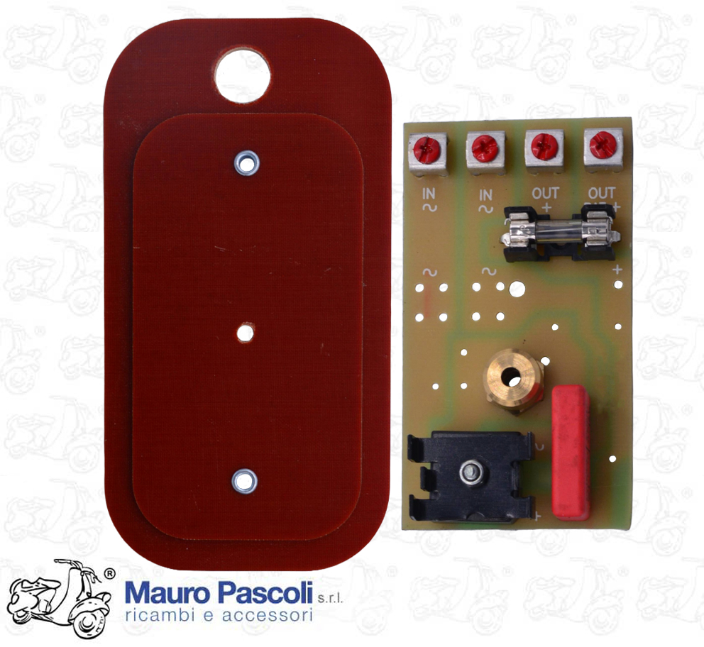 Raddrizzatore 6 v tipo elettronico,comleto di basetta e fusibile,vespa