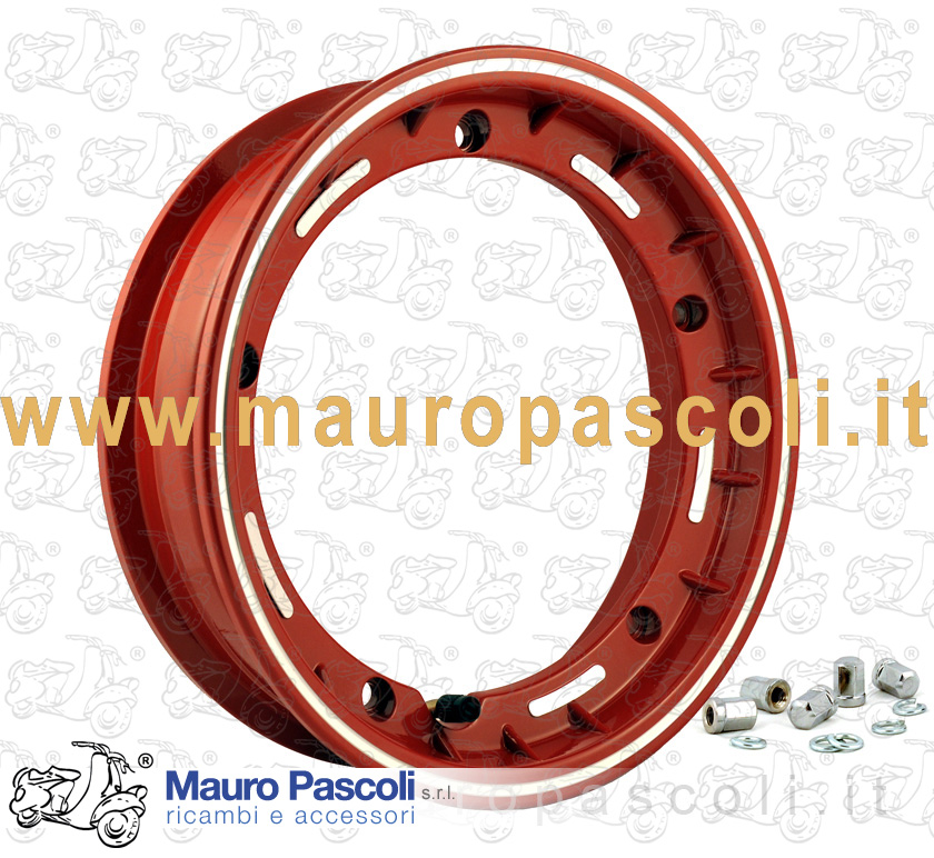 Cerchione tubeless colore rosso da 10 pollici, 3.00 -3.50 x 10, per Vespa .