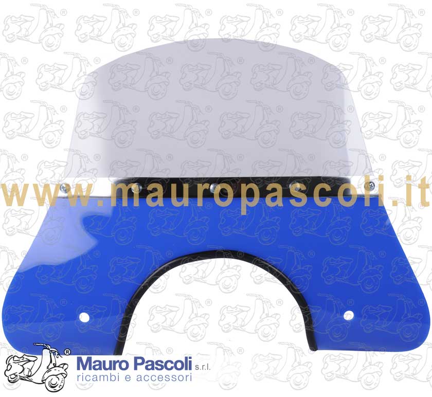 Cupolino basso trasparente con fascia inferiore di colore blu,vespa.