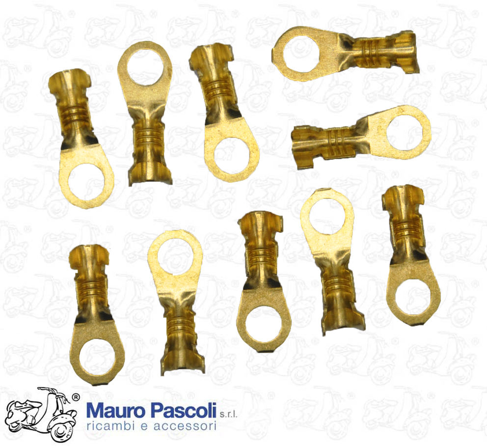 Kit 10 pz. capocorda faston con occhiello, foro da 4 mm,vespa - ape.