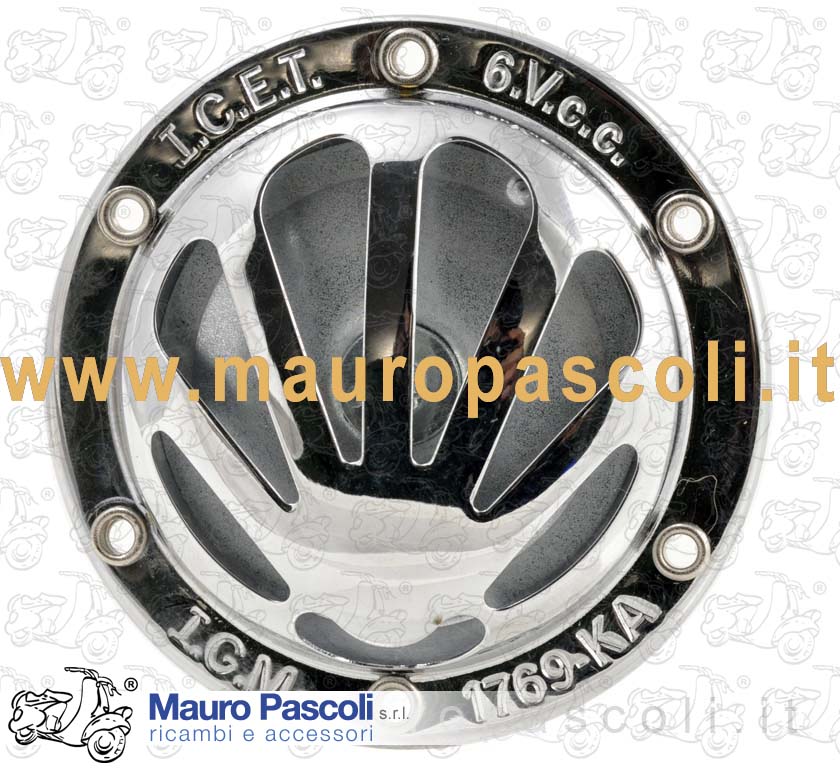 Clacson cromato in corrente continua 6v.c c.vespa 150 - 160 - 180 - ape.