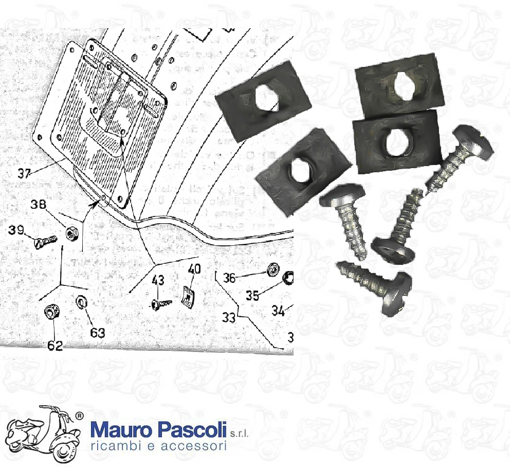 Kit n 4 vite e piastrine supporto targa alla carrozzeria,vespa 90 -125 - ape.