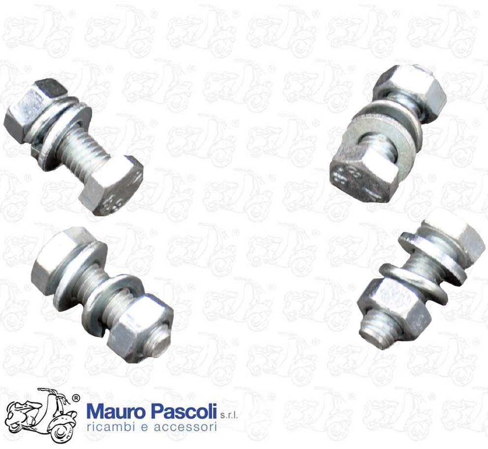 Kit n 4 bullone,dado e rondelle,fissaggio ponticelli cavalletto,vespa.