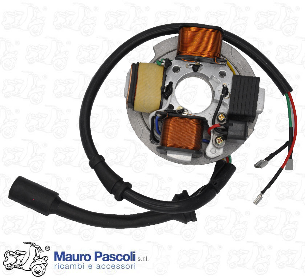 Statore bobine completo modello 4 poli ,uscita a 7 cavi,vespa pk50 frecce.