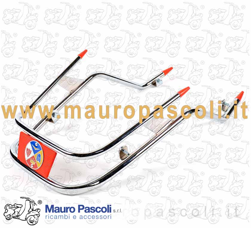 Paraurti cromato doppio tubo,plastiche rosso,vespa px - pe.