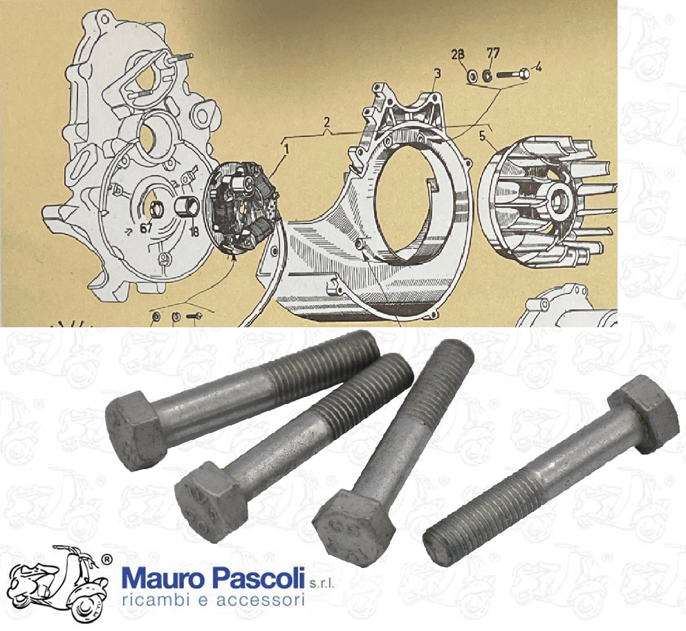 Kit n 4 bulloni mm 7 testa esagonale mm 11per fissaggio chiocciola,ape.