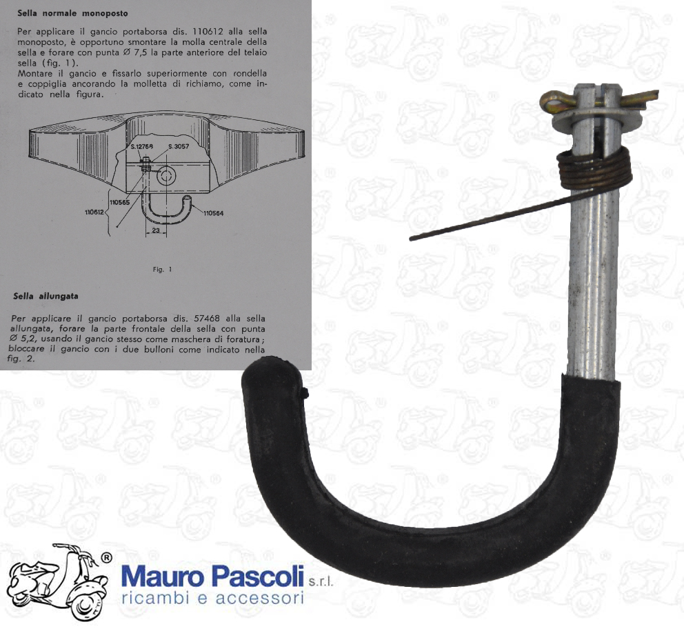 Gancio portaborsa sotto sella monoposto conducente,vespa 50 - 90