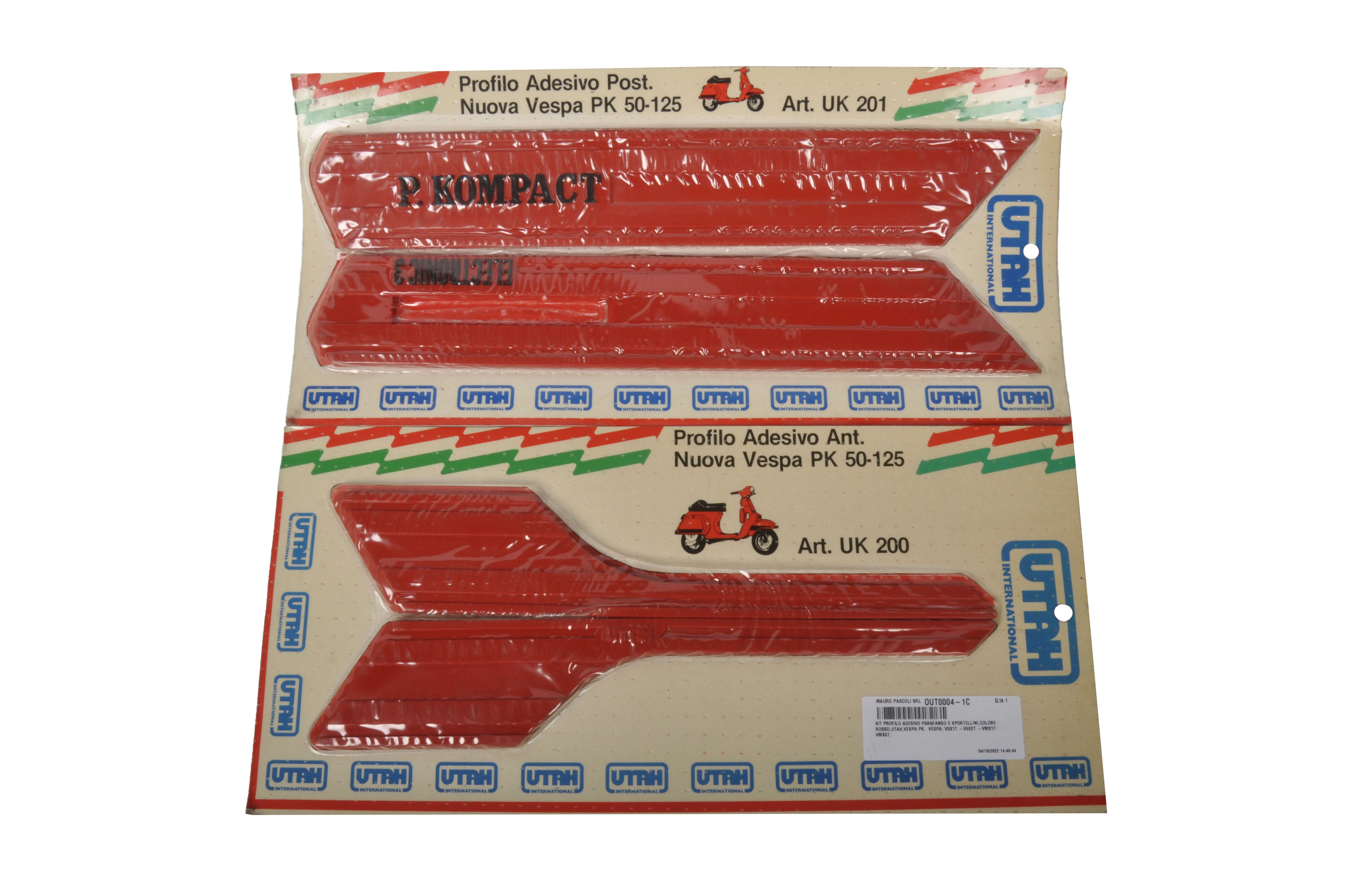 Kit profilo adesivo parafango e sportellini,colore rosso,utah,vespa pk.