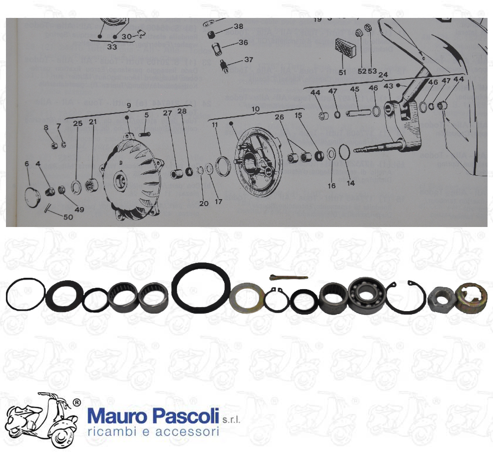 Kit revision buje / tambor del. perno 20 / 22 recambio nos Vespa  px-pe