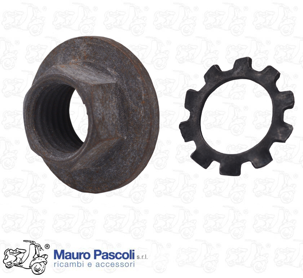 Dado con rondella, albero motore lato frizione, originale piaggio.ape.