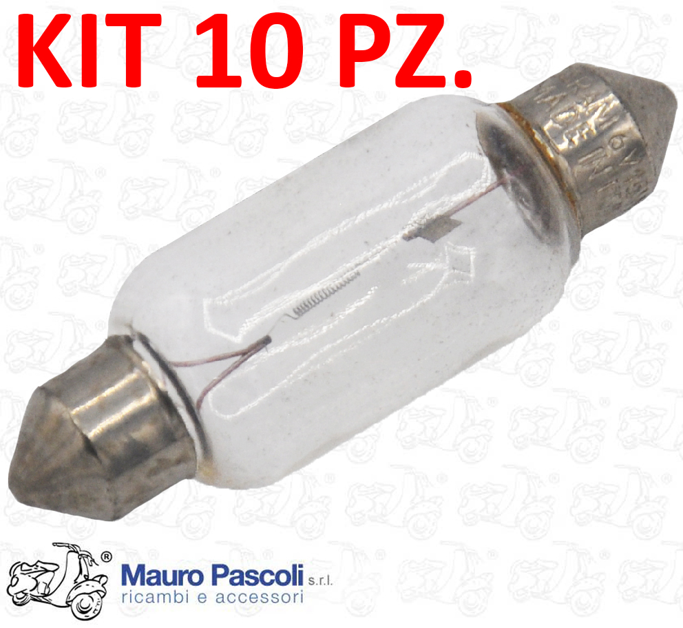 Kit 10 lampadine 6 v x 15 w a siluro mm. 15 x 43,vespa 50 - ciclomotori - Ape 50.