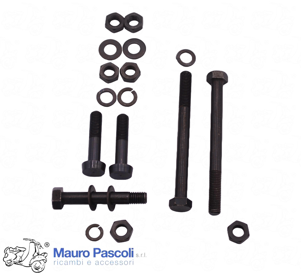 Kit bulloni,rondelle e dadi.trat. brunito,supporto ammort. post. Vespa .