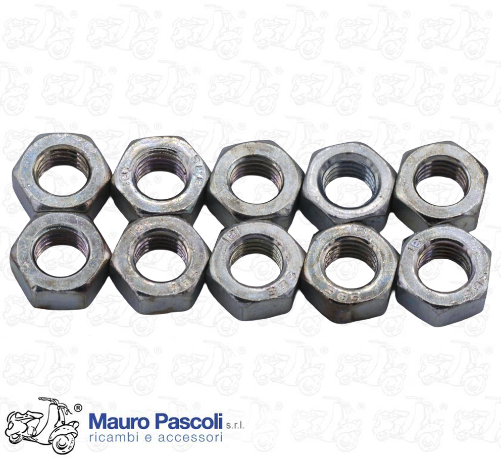 Kit 10 dadi mm 7 con esagono mm 11 zincati,unione carter motore,vespa.ape