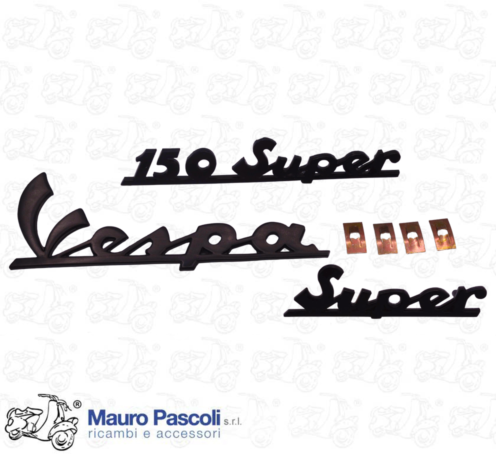 Kit tre scritte ant.post.e fermi,anodizzato scuro,vespa 150 super.