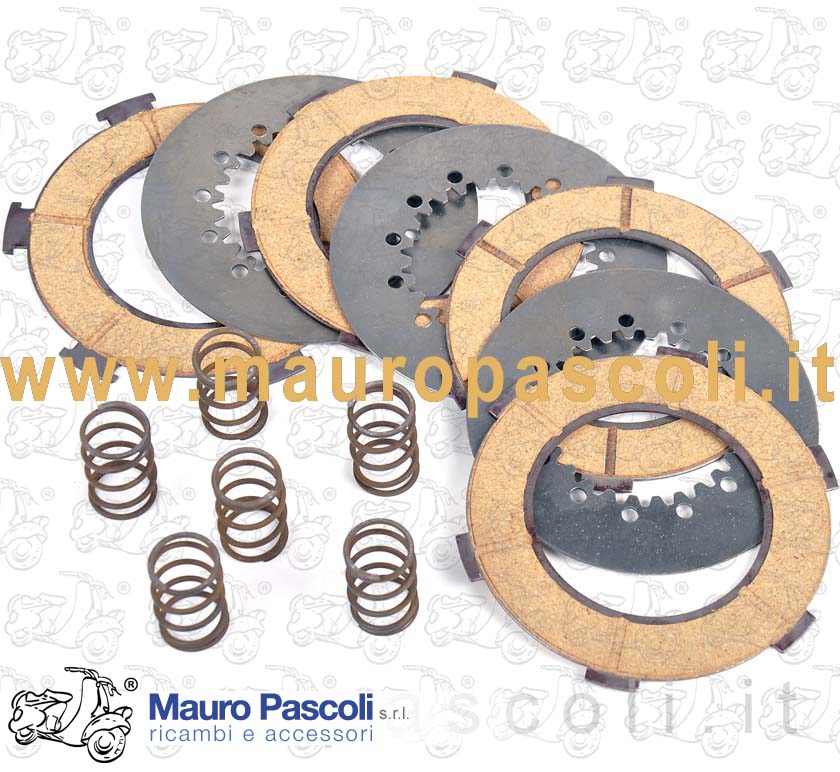 Kit dischi frizione ,modifica 4 dischi guarniti + 3 dischi acciaio + molle,vespa.