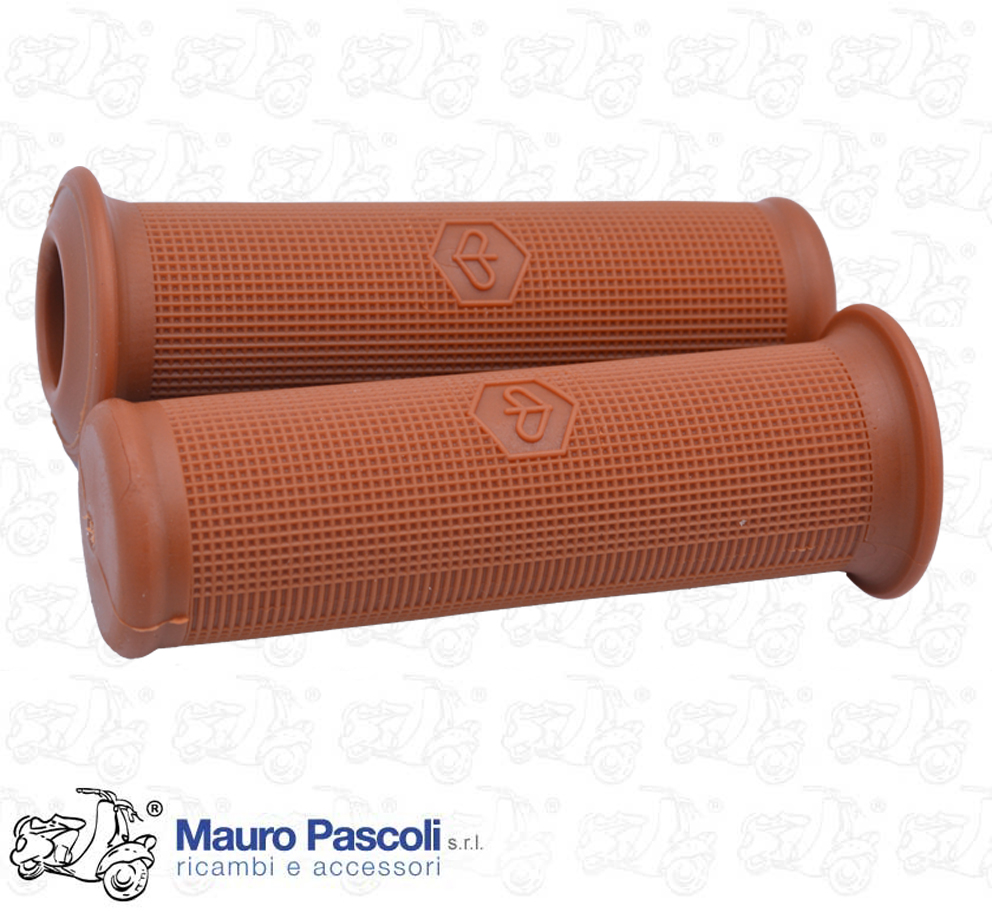 Coppia manopole colore marrone logo esagonale,manubrio mm 24,vespa.